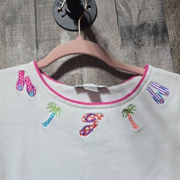 Christopher and Banks White Flip Flop Palm Tree Embroidered Summer Tank Top - Picture 2 of 5